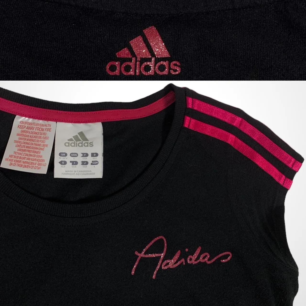 Vintage y2k Adidas black baby tee with pink stripes-