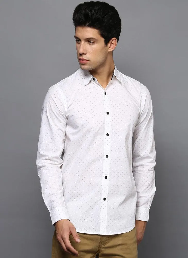 White Contrast Dotted Printed Shirt