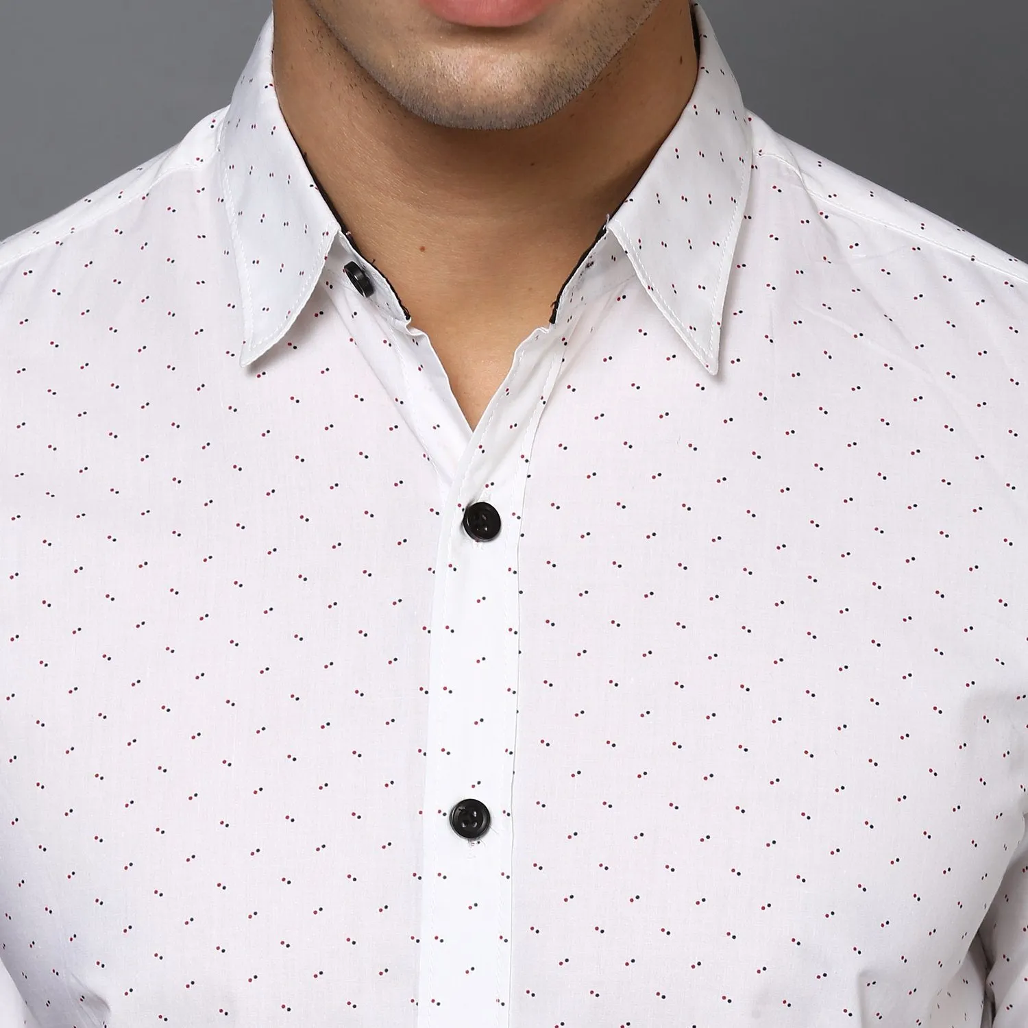 White Contrast Dotted Printed Shirt